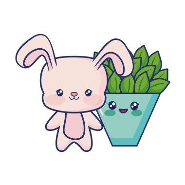 karikatür Saksı bitki ile sevimli tavşan bebek