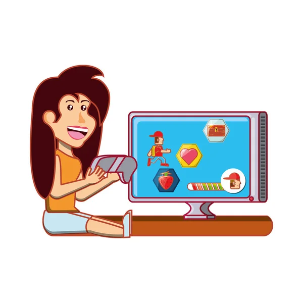 Girl playing video game avatar character — Stock Vector