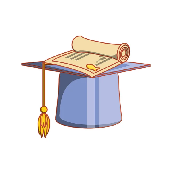 Şapka mezuniyet sertifikası izole simgesiyle — Stok Vektör