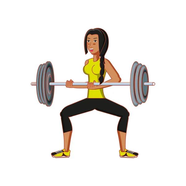 Jeune femme athlétique avec sport haltère — Image vectorielle