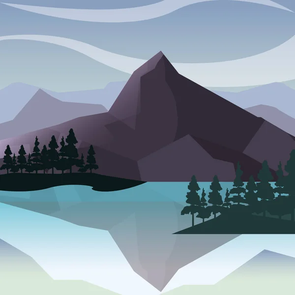 Montagnes lac arbres paysage naturel — Image vectorielle