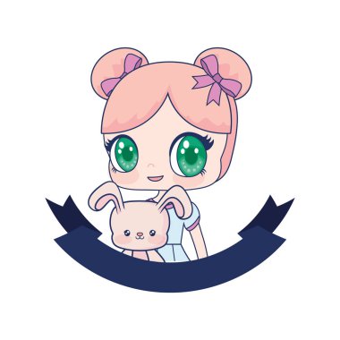 tavşan oyuncak hayvan şerit ile sevimli anime kız