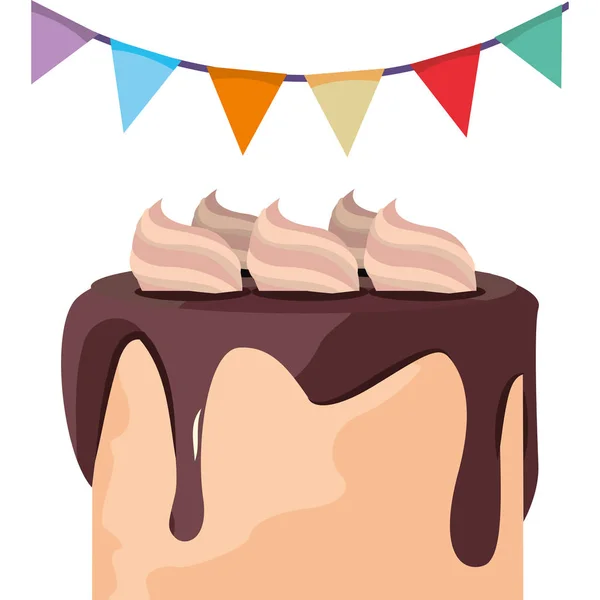 Festa festa aniversário bolo e guirlanda — Vetor de Stock