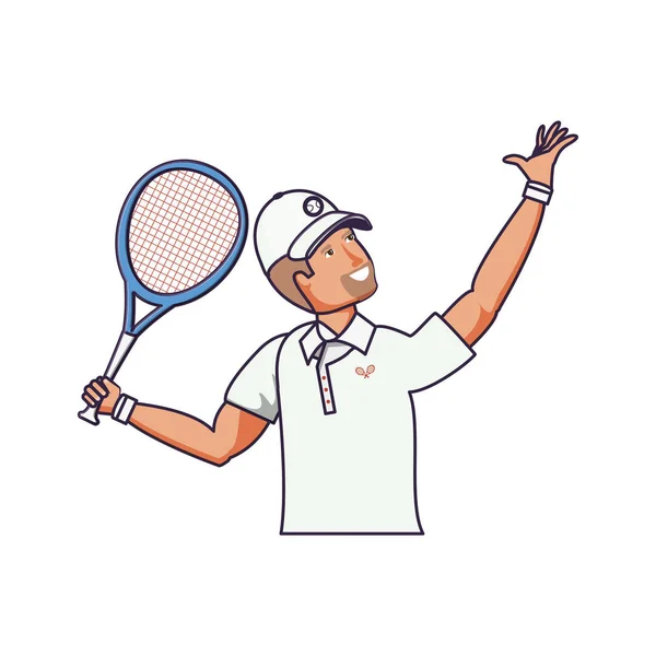 Man tennis playing with racket and cap sport — Stock Vector