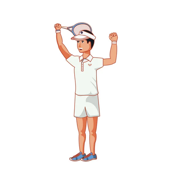 男子网球打球拍和帽子运动 — 图库矢量图片