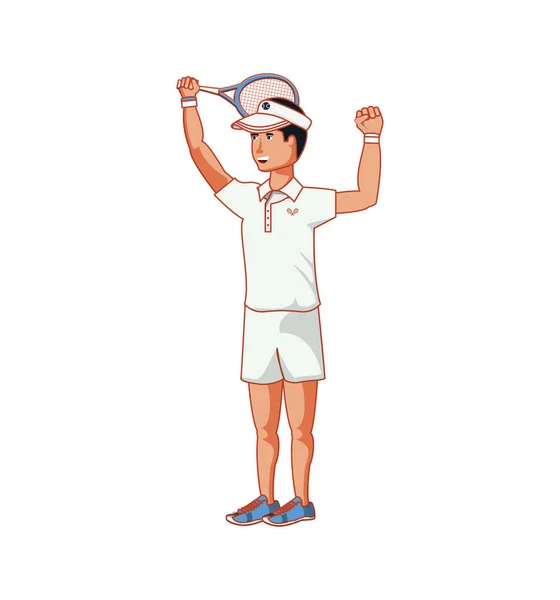 Homme tennis jouer avec raquette et casquette sport — Image vectorielle