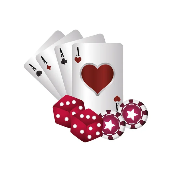 Πόκερ καζίνο άσους κάρτες ζάρια τσιπ — Διανυσματικό Αρχείο