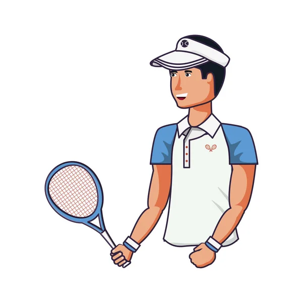 Homme tennis jouer avec raquette et casquette sport — Image vectorielle