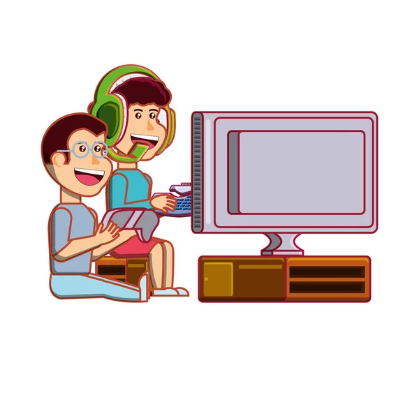 Boys playing video game avatar character — Stock Vector