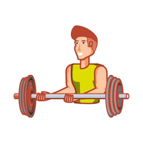Jeune homme athlétique avec sport haltère — Image vectorielle