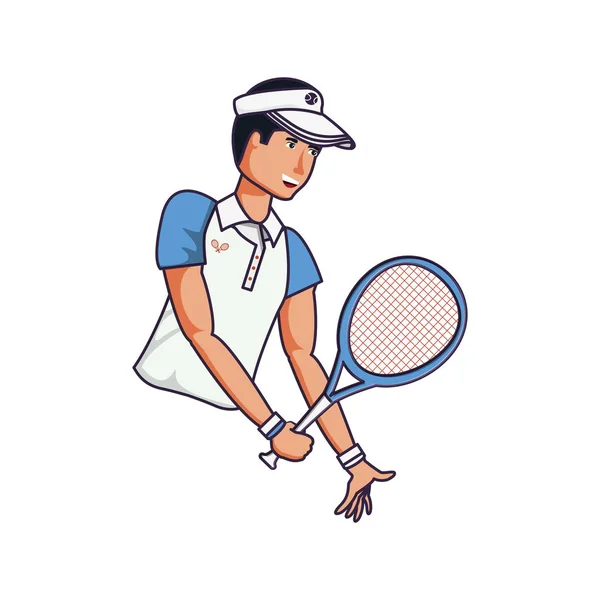 Uomo tennis giocare con racchetta e cap sport — Vettoriale Stock