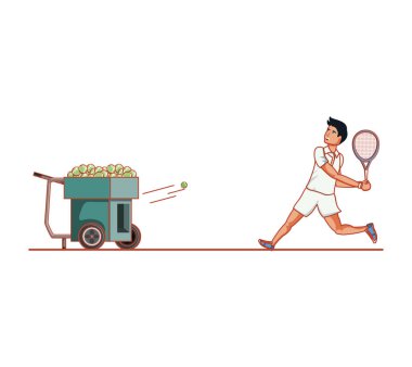 adam tenis topu atma makinesi ile oynuyor