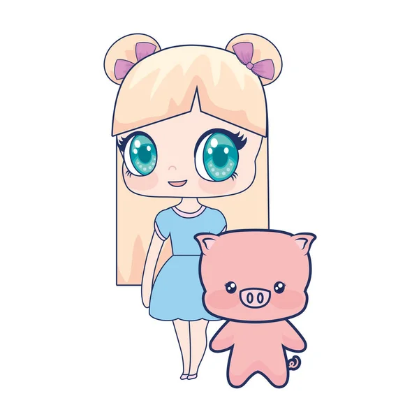 Милий усміхнений аніме дівчина свиняча дитина — стоковий вектор