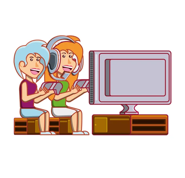 Flickor som spelar video spel avatar karaktär — Stock vektor