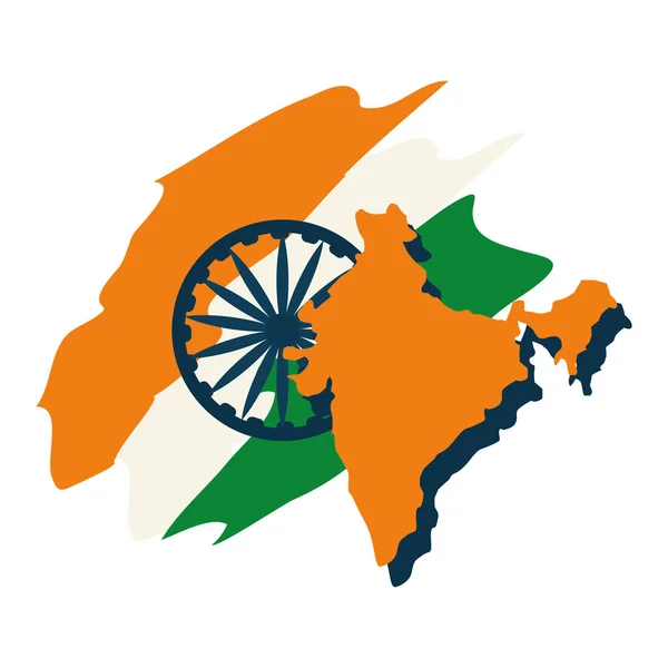 Карта Индии с ориентиром для колеса флага — стоковый вектор