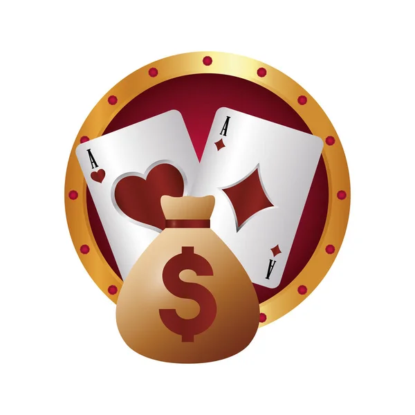 赌场扑克钱袋美元王牌卡 — 图库矢量图片