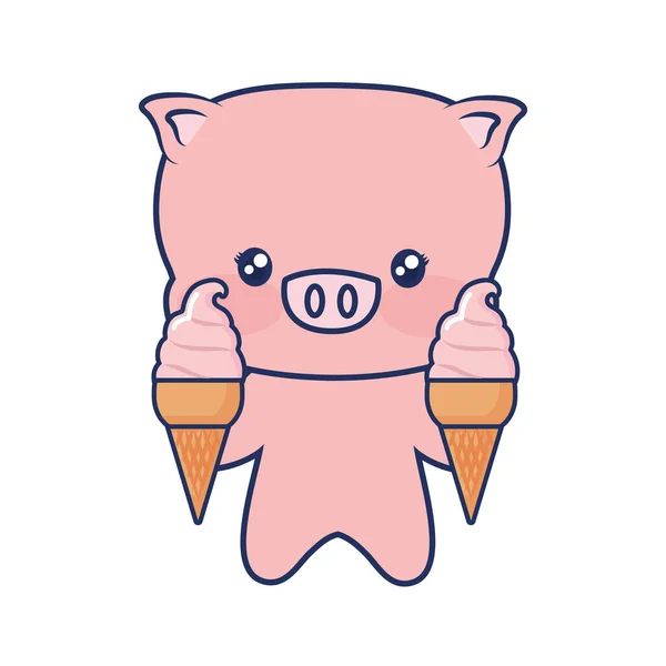 Porquinho bonito com sorvete doce saboroso —  Vetores de Stock