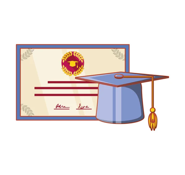 Graduación sombrero con el certificado icono aislado — Vector de stock