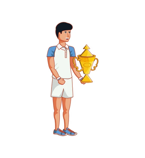 Hombre tenis jugando con trofeo taza — Archivo Imágenes Vectoriales