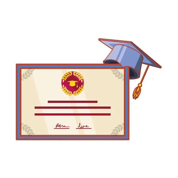 Graduación sombrero con el certificado icono aislado — Vector de stock