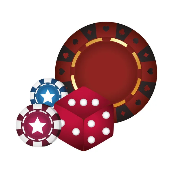 Casino Poker Roulette dobbelstenen en chips — Stockvector