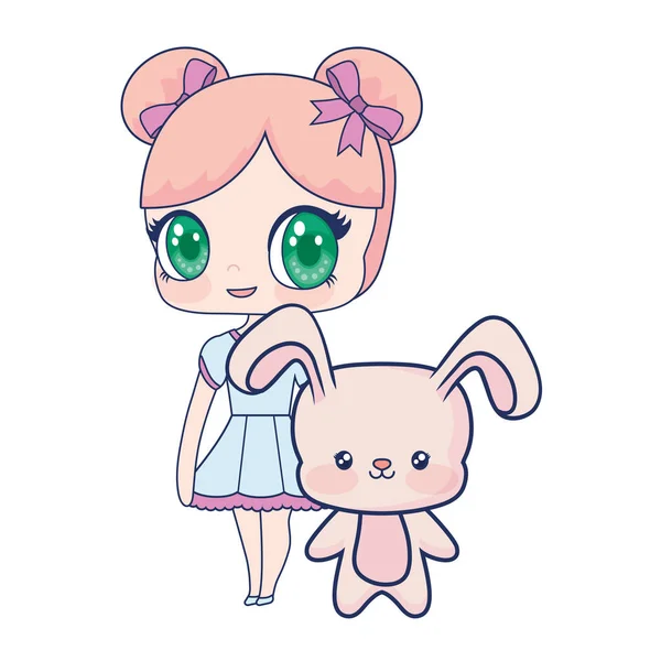 귀여운 미소 애니메이션 소녀 토끼 아기 — 스톡 벡터