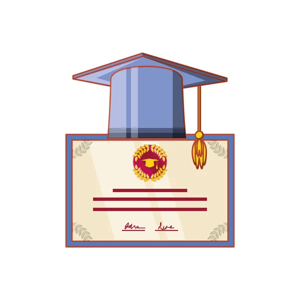 Chapeau graduation avec certificat icône isolée — Image vectorielle