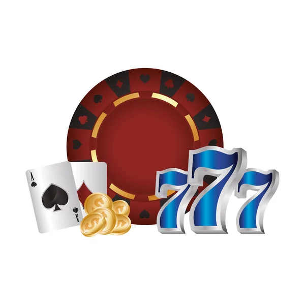 Джекпот казино покер рулетка семь карточных монет — стоковый вектор