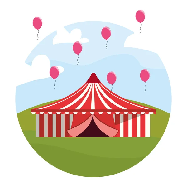 Cirque grande tente et ballons dans le carnaval de campagne — Image vectorielle