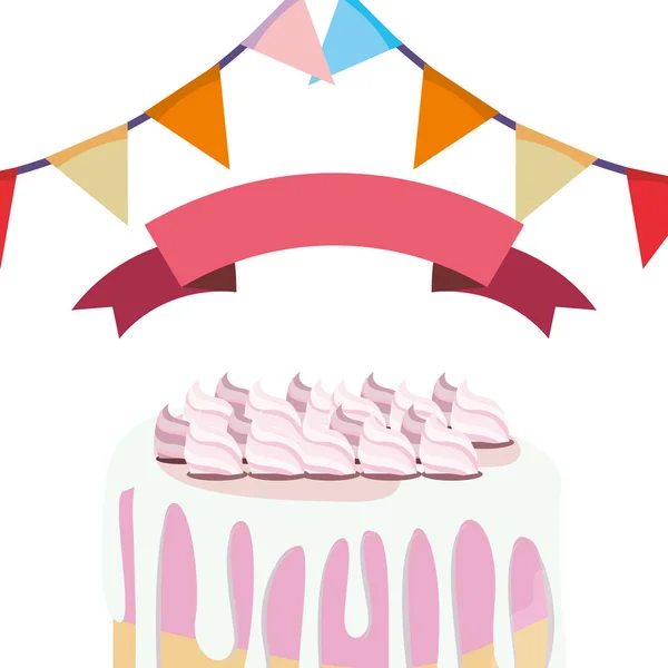 Celebration party birthday cake and garland — Stock Vector