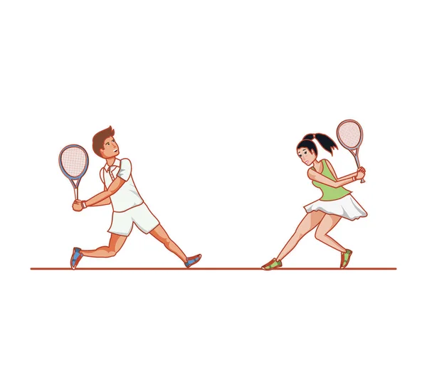 Couple playing tennis avatar character — Stock Vector