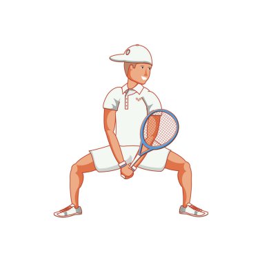 adam tenis raket ve Cap spor ile oynuyor