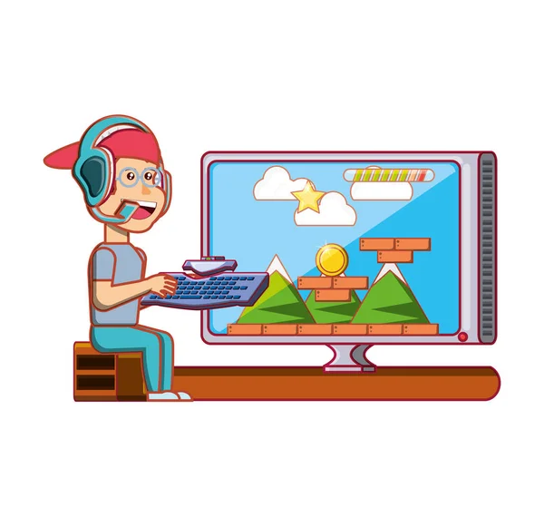 Boy playing video game avatar character — Stock Vector