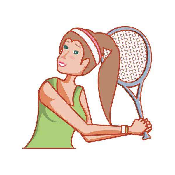 Mujer tenis jugando con raqueta — Vector de stock