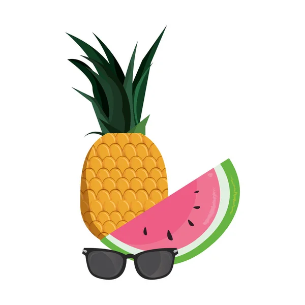 Tropische ananas watermeloen zonnebrillen — Stockvector
