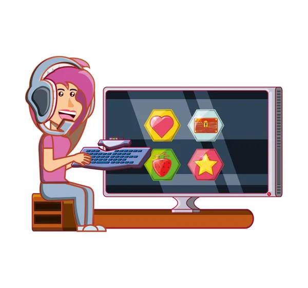 Girl playing video game avatar character — Stock Vector