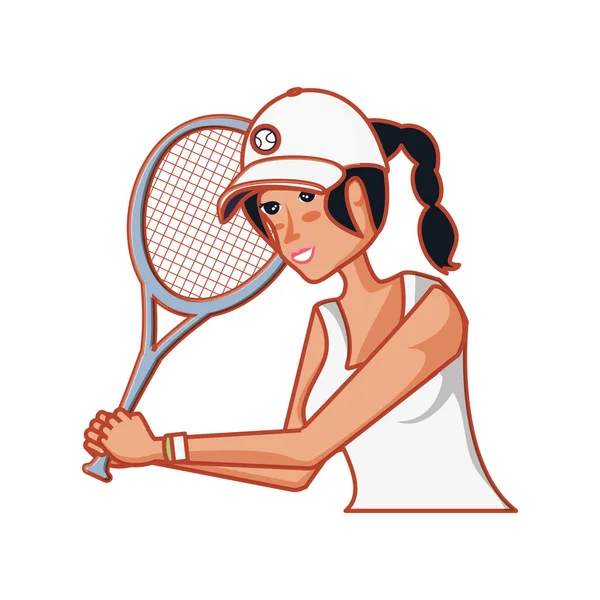 Mujer tenis jugando con raqueta — Vector de stock