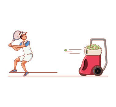 adam tenis topu atma makinesi ile oynuyor