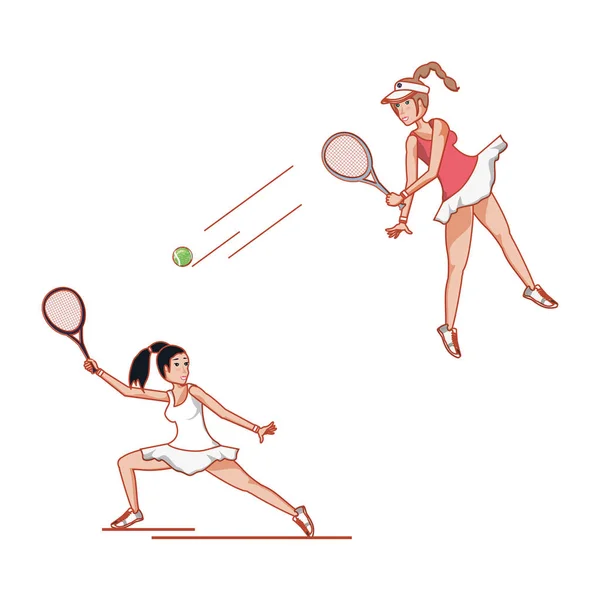 Mujeres tenis jugando carácter avatar — Vector de stock