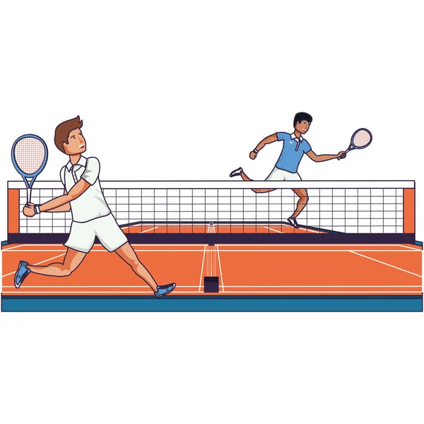 Uomini che giocano a tennis nel campo sportivo — Vettoriale Stock