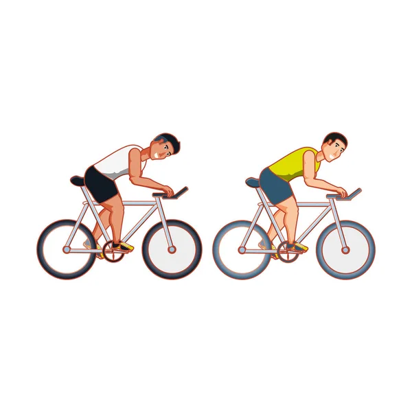 Jóvenes hombres atléticos en bicicletas — Vector de stock
