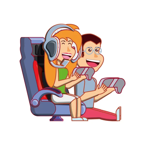 Young couple playing video game — Stock Vector