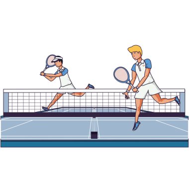 spor kortunda tenis oynayan erkekler