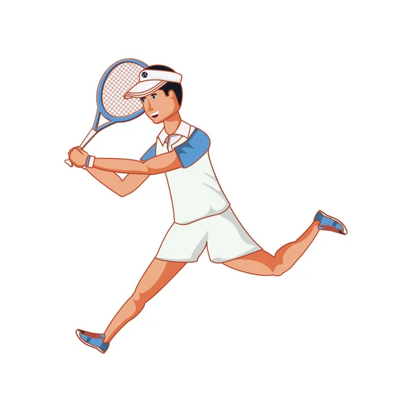 Hombre tenis jugar con raqueta y gorra deporte — Vector de stock