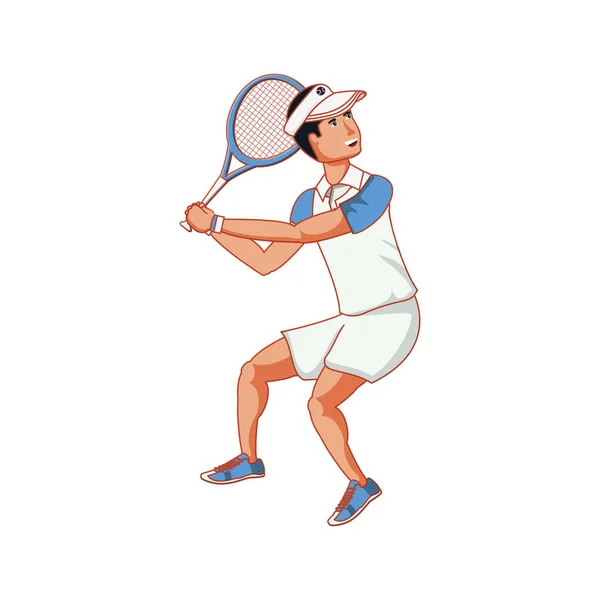 Man tennis spelen met racket en Cap sport — Stockvector