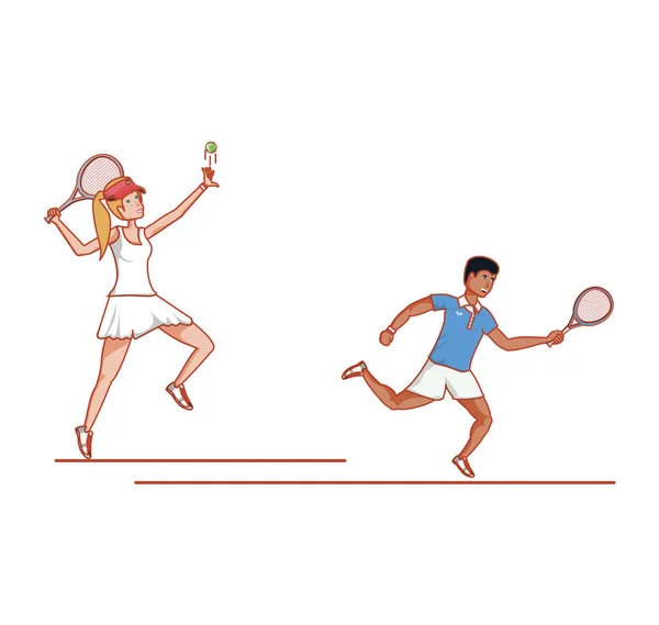 Couple playing tennis avatar character — Stock Vector