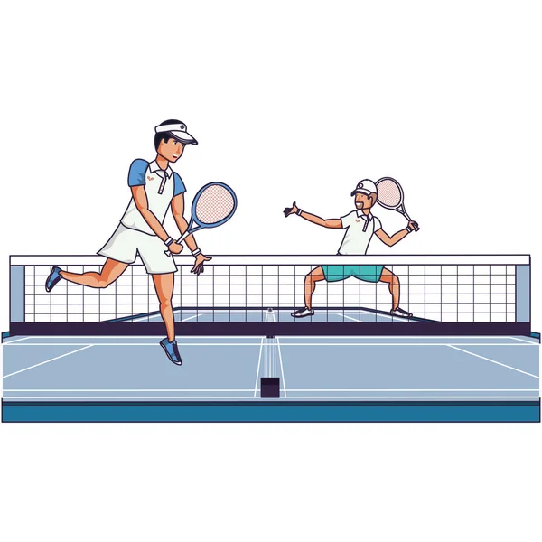 Männer spielen Tennis auf Sportplatz — Stockvektor