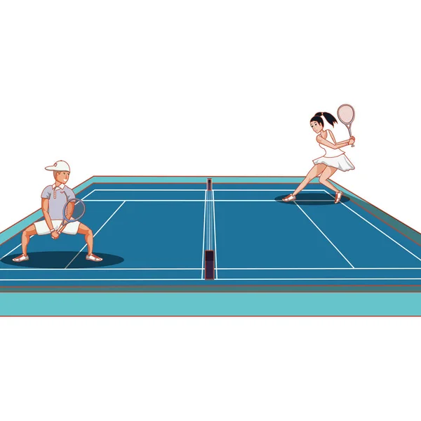 Пара практикующих теннис в суде — стоковый вектор