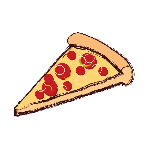 Rebanada pizza comida rápida icono poco saludable — Vector de stock