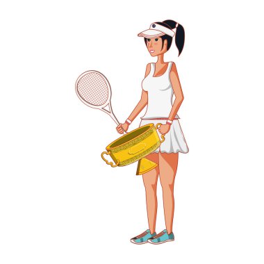 Kupa kupa ve raket ile oynayan kadın tenis